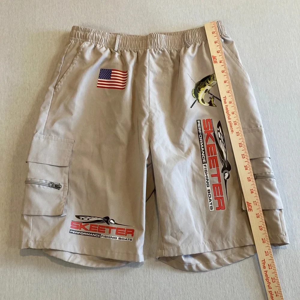 Skeeter Fishing Boats Shorts Mens XL Tan Zip Cargo Pocket Bass USA Lightweight